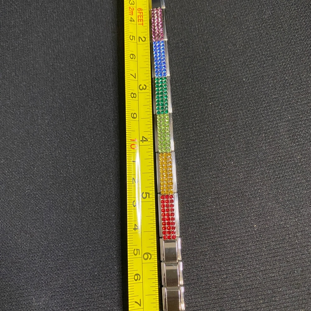 Pride Rainbow Italian Charm Bracelet (6) Rhinestones Stainless Steel w/x links. - Picture 4 of 10